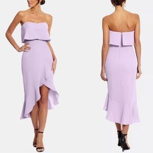 NWT XSCAPE Crepe Bustier Ruffle Skirt Dress in Lilac Purple Size 8